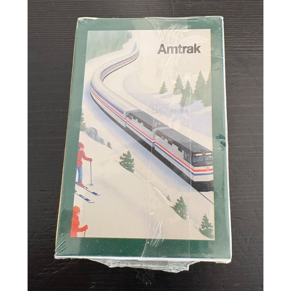 Vintage Amtrak Sealed Plastic Coated Playing Cards Winter Train Scene Made USA